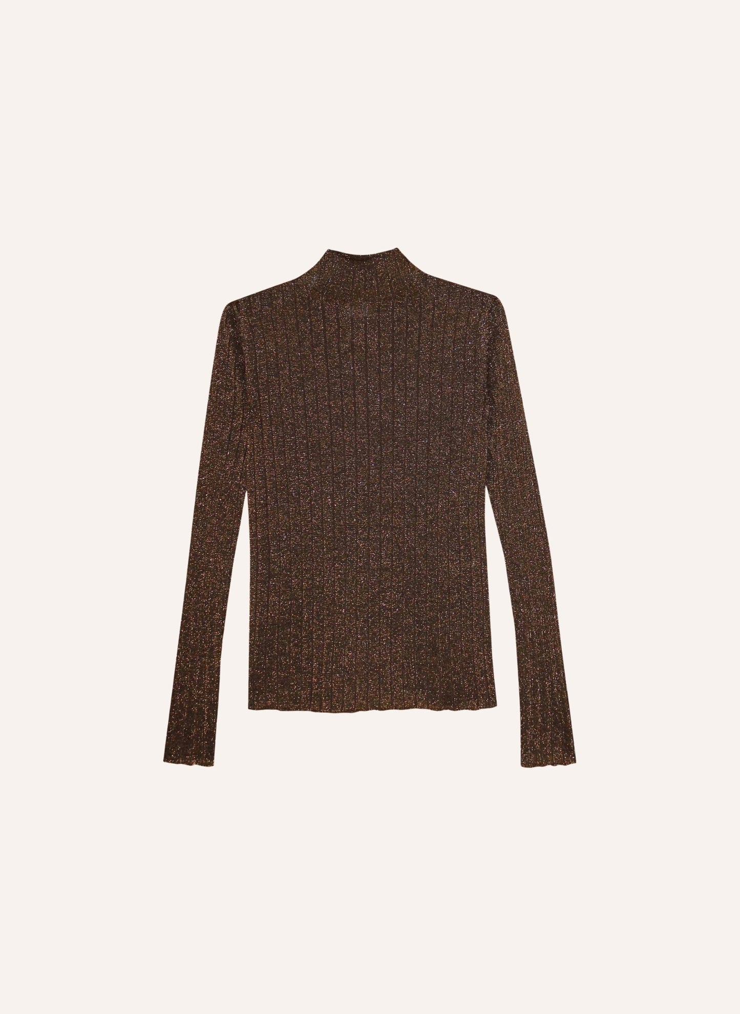 Pull à lurex avec col montant femme pull manches longues marron coupe droite