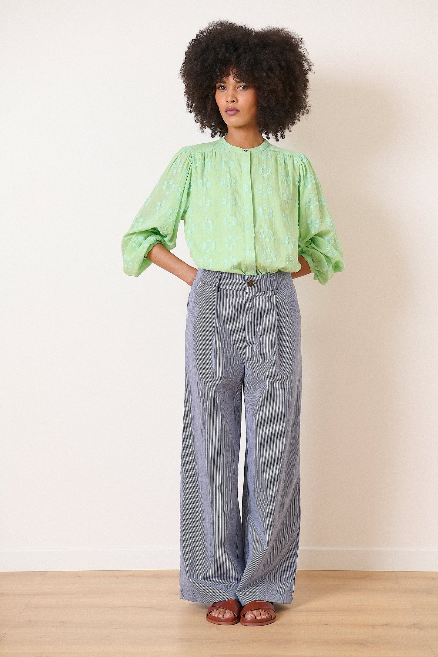 Bas fluide à rayures en coton taille haute poches italiennes Garance Paris