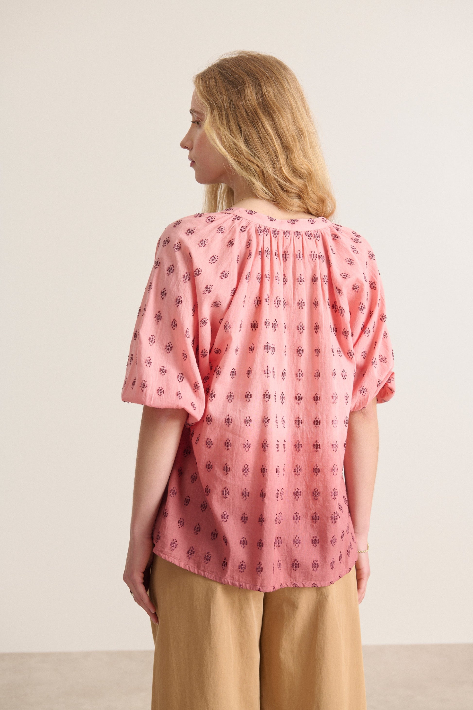 Chemisier ample pour femme en coton avec dip dye réalisé à la main coloris terre cuite marque française Garance